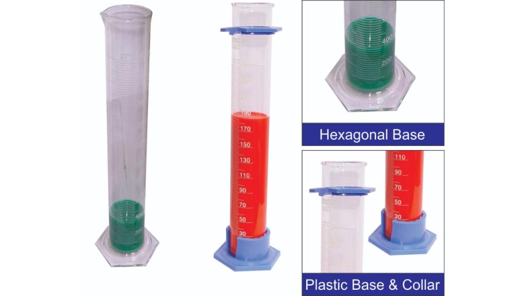 Measuring Cylinder With Spout Hexagonal Glass Base/ Plastic Detachable Base With Collar